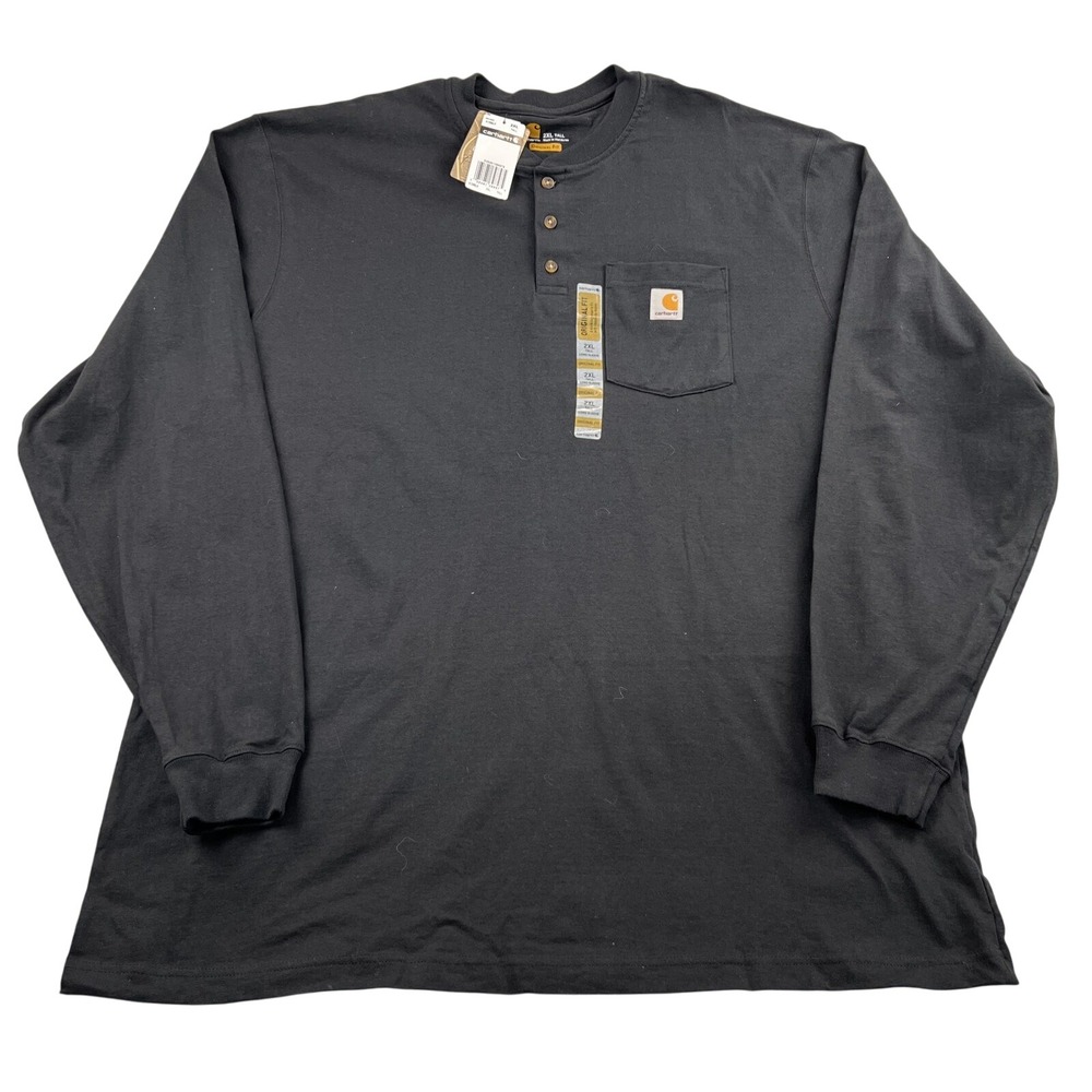 Carhartt K128 Original Fit Henley Long Sleeve 2XL Tall Black Men Pocket Tee New